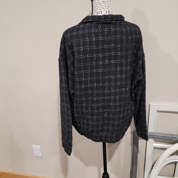 Sanctuary Wool blend Blazer Jacket Women's SZ M black white plaid‎ trendy cut - Picture 5 of 9